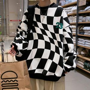 Felpa con cappuccio con felpa con cappuccio da uomo con cappuccio con cappuccio da cucina a scacchiera per la scacchiera per pullover top oversized in maschio autunno casual coreano hip hop streetwear