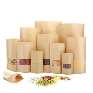 Förpackningspåsar Partihandel Kraftpapper Självförsegling Zip Bag Tea Nut Dry Fruit Matförpackning Återanvändbar fuktsäker vertikal med Transpa Dhley