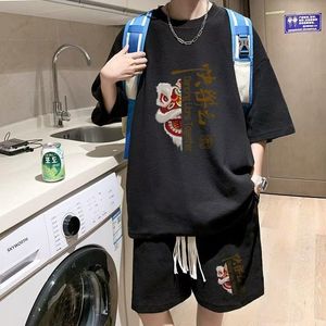Men's Tracksuits Summer Short Sleeve Two Piece Set T-shirt Tees Oversize Fashion Teenager Harajuku Streetwear Y2k Gym Funny Goth Clothes
