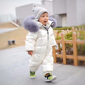 Down Coat Thick Kids Jumpsuit Toddler Boys Girls Winter Waterproof Snowsuit Jacke Outwear Real Fur Hodded Warm