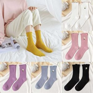 Socks & Hosiery Women's Little Flower Girl's Simple Solid Color Korean Style Long Cute Happy And Funny331w