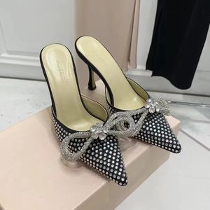 Rhinestone decorative butterfly pointed slippers women mules Real silk slides stiletto Heels slip-on Luxury Designers sandals factory footwear 35-42 With box