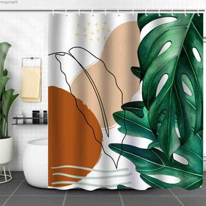 Shower Curtains Fashion Leaves Shower Curtain Creative Geometric Tropical Monstera Palm Leaf Waterproof Fabric Bathroom Decor 180x180cm R230821