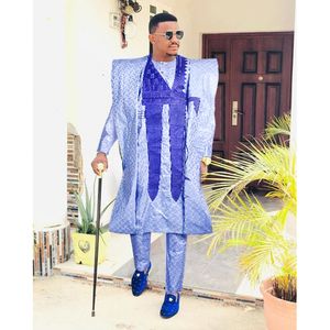 Ethnische Kleidung h d afrikanische Kleidung für Männer Rich Bazin Stickerei traditionelle 3 PCs Sut Blue Party Hochzeit Dashiki 230818