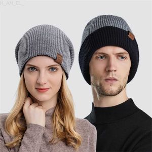 Unisex dubbelsidiga mössor hattar för kvinnors vinter varma spetsiga stickningar förtjockar kepsar avslappnad fast färg kvinnliga modehattar l230821
