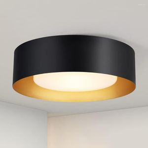 Ceiling Lights Black And Gold Flush Mount Minimalist Drum Round Lighting Acrylic Close To Light Fixtures For B