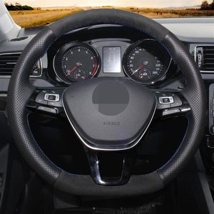 DIY Weiches schwarzes echtes Leder -Wildleder -Lenkradabdeckungen für Volkswagen VW Golf 7 Mk7 New Polo Jetta Passat B8 Tiguan247m