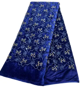 Flannelette 5 Yards Velvet Lace with Rhinestones African Lady Wedding Velvet Fabric Dress Textile Women Clothes Sewing Craft Bride Gown New Arrivals 2023 YQ-8157