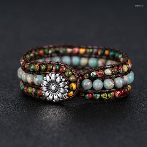 Strand 2023 Arrive Natural Stone Boho Bracelet Round Shape Emperor Single Wrap Friendship Braid Leather