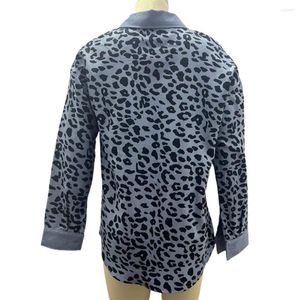 Kvinnorjackor Pocket Decoration Coat Leopard Patchwork Lapel Stylish Spring/Autumn Jacket med Loot Fit Single Breasted Design