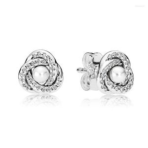 Stud Earrings Authentic 925 Sterling Silver Luminous Love Knots Fashion For Women Gift DIY Jewelry