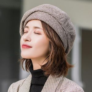 Berets Plaid Vintage Octagonal Casual Autumn Girl Cap Panama Women Wool Beret for Elegant Lady Winter Female Cotton Hats Womens Hats 230818