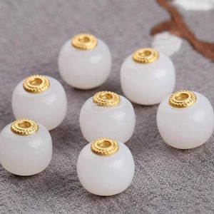 Loose Gemstones 14k Gold Hetian Jades White Nephrite Jade Barrel Beads For Jewelry Making Diy String Bracelet Beaded Necklace Charms