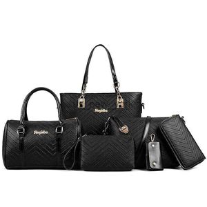 Bolsas noturnas 6pcs Mulheres Conjunto Moda PU Couro Designer de bolsas de feminino V Impressão Mensageiro sólido Bolsa de ombro da carteira Brand 2022 HKD230821