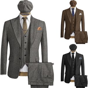 Ternos masculinos 3 peças de lã formal noivo usar trabalho negócios personalizar smoking blazer calças colete para casamento