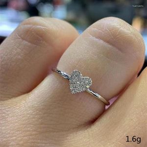 Wedding Rings Exquisite Dainty Silver Color Heart Filled Clear CZ Crystal For Women Gifts Engagement Ring Fine Jewelry