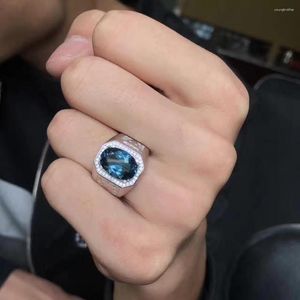 Clusterringe Real und natürlicher blauer Topaz Ring Mann 925 Sterling Silber 10 14mm Juwel für Männer Fein handelben Schmuck