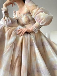Повседневные платья Midi платья женщины 2023 летняя квадратная воротника с длинным рукавом вечерняя вечеринка весенняя винтажные дамы Vestidos Женская одежда
