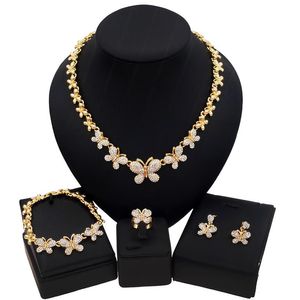 Yulaili High Quality Crystal Rhinestones Gold Plated Necklace Alloy Metal Wedding xoxo Butterfly Design African Jewelry Sets z0009255Y