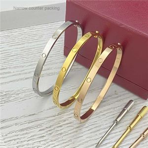 4mm Wide 6th Generation Gold Cuff Love Bracelet Steel Designer 18k Silver Rose Women Men Screwdriver BraceletsNarrow counter packing