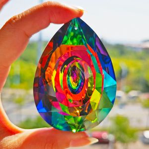 Dekoracje ogrodowe H D 76mm Abcolor Crystal Prism Suncatcher Wiszący dekoracja wisiorek żyrandol części domowe figurka figurka DIY 230818