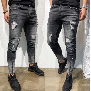 Herren stilvolle zerrissene Skinny Slim Jeans Mode Designer gewaschener Reißverschlussbiker gerade ausgefrättere Stretch -Denimhose Streetwear246r