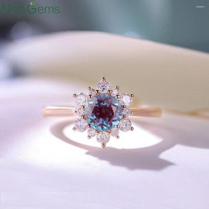 Rings cluster Nicegems Solid14k in oro rosa Alexandrite Ring Anello da sposa Vintage con Accent Moissanit Art Deco Anniversary