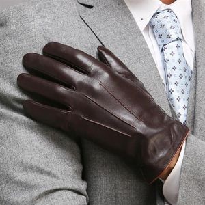 Top Quality Genuine Leather Gloves For Men Thermal Winter Touch Screen Sheepskin Glove Fashion Slim Wrist Driving EM011259C