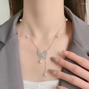 Ketten Koreanische Version der luxuriösen hochgradigen Textur Minderheit Tide Butterfly Halskette Kette Perlenhals Ch CH