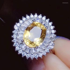 Pierścienie klastrowe na biżuterię naturalny prawdziwy cytrynowy luksusowy pierścień 2.4CT STION 925 STREBLING SREBRNY