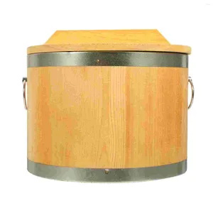 Servis uppsättningar sushi fat bambu containrar trä kokt rishållare beancurd gelé hink täcker rostfritt stål lidded blandning badkar