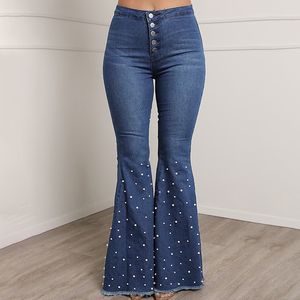 Womens Jeans Bell Bottom for Women High Waisted Flare Nail Bead Wide Leg Ripped Denim Pants 230821