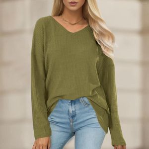 Women's T Shirts Autumn And Winter Basic Solid Colours Versatile Shirt Top Casual V Neck Tops Loose Long Sleeve Pullover Blouse