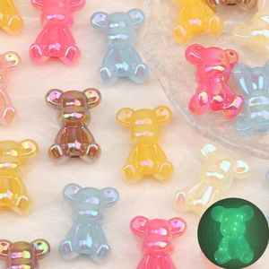 Acrylic Plastic Lucite Cordial Design 100Pcs 18*24MM Acrylic Bead Hand Made Aurora Luminous Effect Bear Shape DIY Bead Jewelry Findings Components 230820