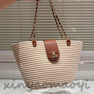 CH Light khaki straw Bag, Designer bag, Basket Bag, woven bag shopping bag, women's beach bag, Tote bag, underarm bag, shoulder bag 104679-104680