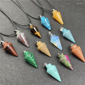 Pendant Necklaces Column Pyramid Natural Stone Pendants Pink Tapered Section Pendulum Hexagonal Reiki Healing Crystal Amulet Necklace