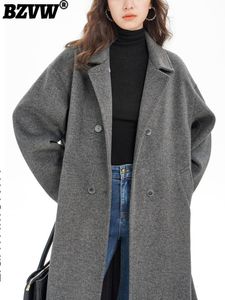 Womens Wool Blends BZVW Temperament Office Lady Overcoat Coat Autumn Winter Loose Midlength Highend Female Trend 25X2446 230818