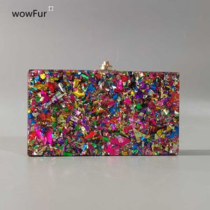 Abendtaschen große farbenfrohe Glitzer Acrylbox -Tasche Brieftasche Ladies Luxus Frauenhandtasche Abend Clutches Schulterschalenklappe Hochzeit Geldbörse HKD230821