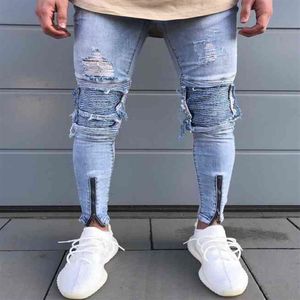 2017 New Men Hip Hop Zipper Ripped Biker Jeans Fashion Slim Fit Motorcycle Jeans Men Distressed Holes skinny Denim Joggers pants G252q