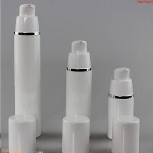 15 ml 30 ml 50 ml Pure White Cylindrical Silver Edge Cosmetic Packing Containrar Plastic Emulsion Airless Pump Bottle#213Goods Jxveb