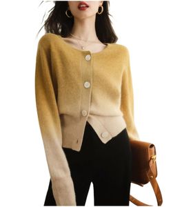 New fashion women's autumn warm o-neck single breasted gradient color mohair wool knitted soft sweater cardigan coat SMLXLXXL