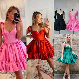 Taffeta Junior Girl Homecoming Dress 2k24 Bow Straps Corset Ruffle Lady Prom Pageant Formal Cocktail Event Party Runway Black-Tie Gala Hoco Gown Sugar Plums Pink Red