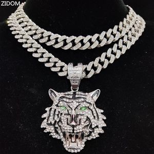 Colares pendentes Men Mulheres Hip Hop Tiger Pingente Colar com Chain Cristal de Cristal de 13 mm Iced de Colares de Moda de Moda de Moda 230821