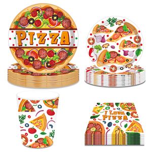 Other Event Party Supplies Cartoon Fiesta Food Pizza Barbecue Birthday Disposable Tableware Sets Cups Plates Napkins Baby Shower Decorations 230818