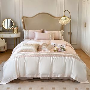 Bedding sets Luxury Embroidery Pure Bamboo Set Organic Duvet Cover Flat Bed Sheet Pillowcase Cooling Linen Queen King Size 230818