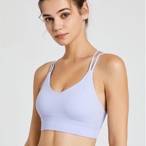 Yoga Outfit Comfortable Top For Women Breathable Summer Sport Vest Thin Strap Shockproof Gym Fitness Athletic Brassiere Lady Solid Bras