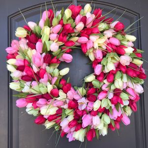 Decorações de Natal Simulação Pink Tulip Wreath Wedding Decoration Wall Walling Flores artificiais Decoração de primavera para o jardim 230818