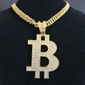 Naszyjniki wisiorek Hip Hop Bitcoin Naszyjnik z długimi łańcuchami dławiki moda mrożona pieniądze b liter urok naszyjnik hiphop biżuteria 230821