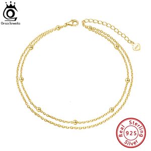 Anklets ORSA JEWELS Layered 1mm Satellite Chain Anklet 925 Silver Women Summer Foot Chain Bracelet Fashion Ankle Straps Jewelry SA14 230821