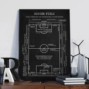 Soccer Field Blueprint Canvas Målning Soccer Line Affischer Wall Art Prints Bildtränare Gift Boys Room Sports Man Bedroom Decor No Frame WO6
